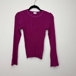 Ecru Women's Natural Textured Rib Knit Raglan Sweater‎ Magenta Small